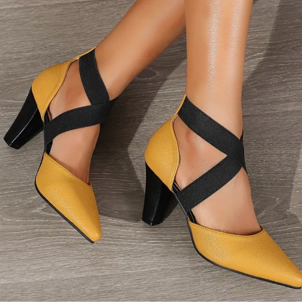 Chic Yellow and Black Women's Heels